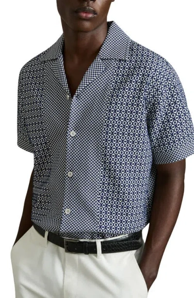 REISS REISS MATISSE GEOMETRIC JACQUARD KNIT CAMP SHIRT