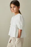 Reiss Matty - Ivory Junior Puff Sleeve Peplum Top, Age 8-9 Years