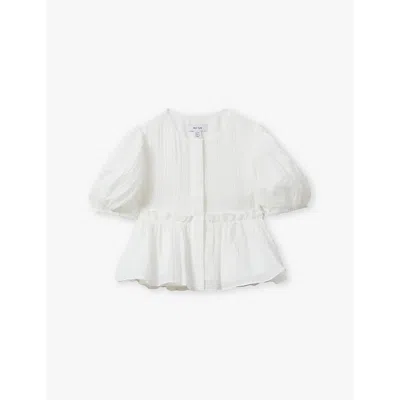 Reiss Kids' Matty Puff-sleeve Peplum Woven Top 9-13 Years Ivory