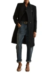 Reiss Black Maude Wool Blend Longline Double Breasted Coat