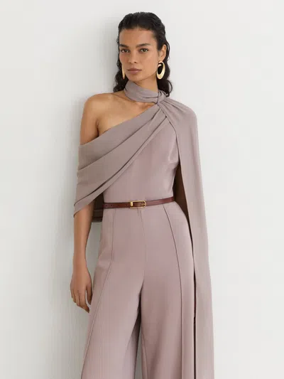 Reiss Mauve Carrie One-shoulder Drape Wide-leg Jumpsuit