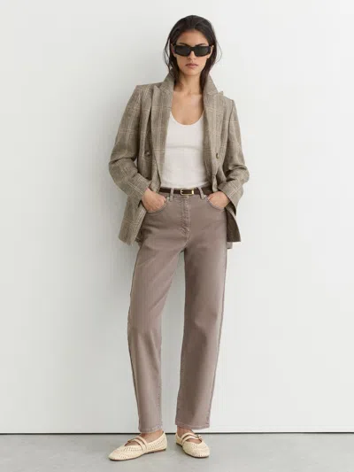 Reiss Mauve Neutral Petite Mid-rise Straight-leg Jeans In Brown