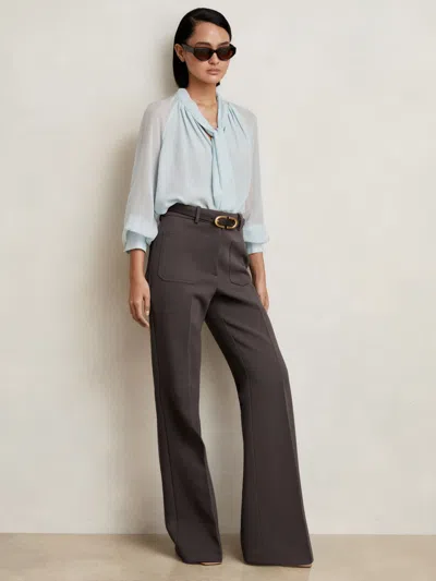 Reiss Mauve Neutral Twill Patch-pocket Flared Trousers