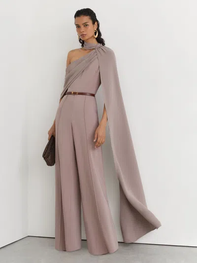 Reiss Mauve Petite One-shoulder Drape Wide-leg Jumpsuit