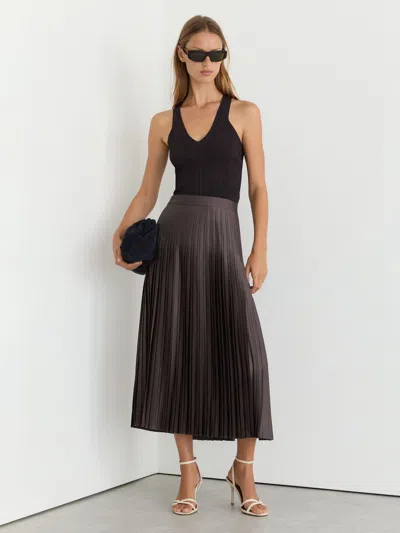 Reiss Mauve Petite Satin Pleated Midi Skirt