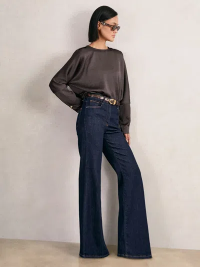 Reiss Mauve Satin Button-back Long-sleeve Top In Purple