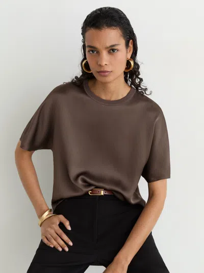 Reiss Mauve Silk Short-sleeve Top In Brown
