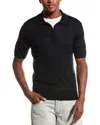 Reiss Mens Black Maxwell Zipped Merino-wool Polo Shirt In Blue