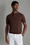 Reiss Treacle Brown Maxwell Merino Wool Half-zip Polo Shirt