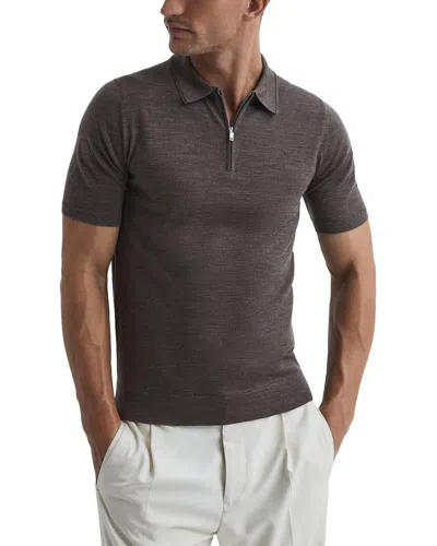 Reiss Maxwell Wool Zip Polo In Brown