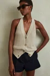 Reiss Dark Blue High-rise Denim Suit Shorts In Dark Blue