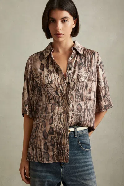 Reiss Maya - Neutral Snake Print Shirt, Us 10