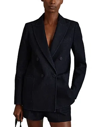 Reiss Maya Double Breasted Denim Blazer In Blue