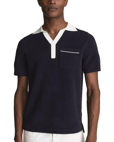 Reiss Maya Open Collar Velour Polo In Blue