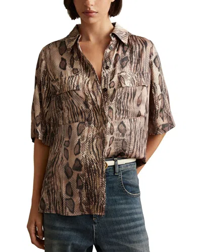 Reiss Maya Short Sleeve Printed Shirt In Brown