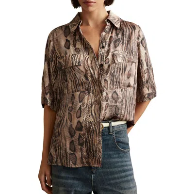 Reiss Maya Short Sleeve Printed Shirt In Neutral