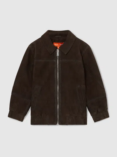 Reiss Mclaren Reiss Distressed Brown Rally 13-14 Yrs Unisex Fit Mclaren F1 Team Suede Bomber Jacket