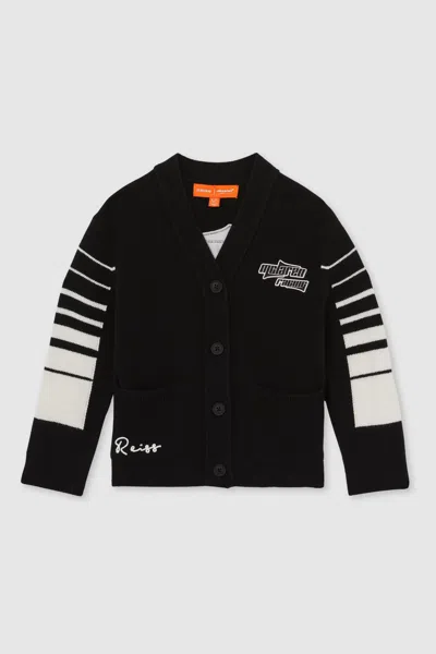 Reiss Mclaren Black 13-14 Yrs Unisex Fit Mclaren F1 Team Varsity Wool-cashmere Cardigan In Black