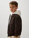 Reiss Mclaren Distressed Brown 3-9 Yrs Unisex Fit Mclaren F1 Team Suede Bomber Jacket