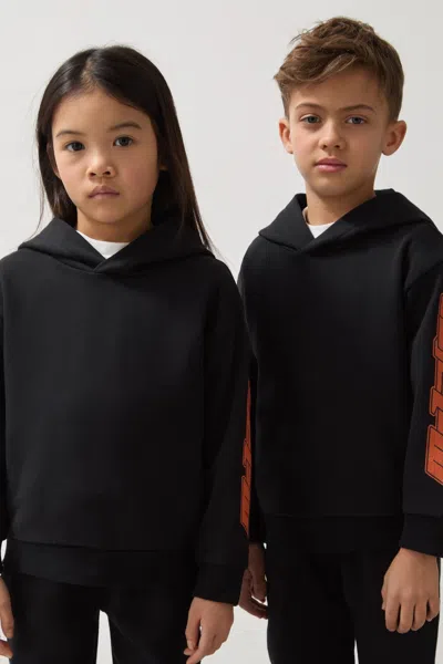 Reiss Mclaren Black 3-9 Yrs Mclaren F1 Team Cotton Logo Hoodie Unisex Fit