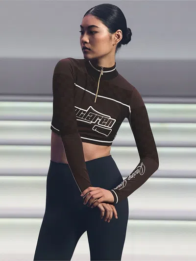 Reiss Mclaren Chocolate Brown Mclaren F1 Team Half-zip Crop Top