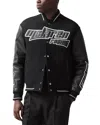 Reiss Mclaren Circuit Leather Sleeve Wool Bomber Jacket In Black