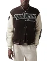 Reiss Mclaren Circuit Leather Sleeve Wool Bomber Jacket In Brown/ivory