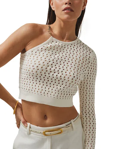 Reiss Mclaren Flow One Sleeve Knitted Crop Top In White