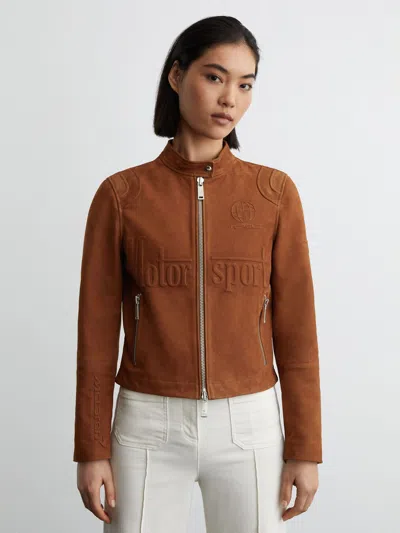 Reiss Mclaren Mclaren Racing Embossed Suede Jacket In Brown