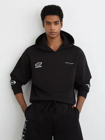 Reiss Mclaren Mclaren Racing Heavyweight Motif Hoodie Unisex-fit In Black