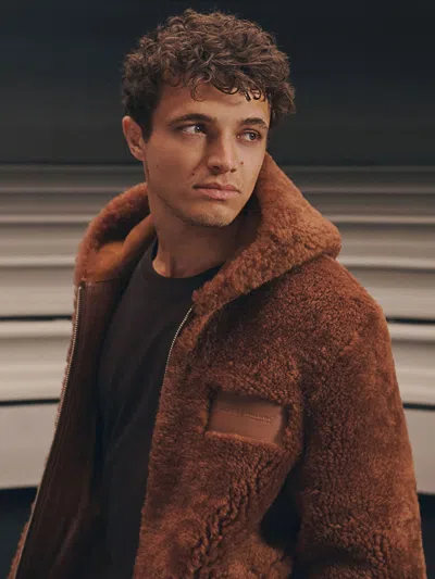 Reiss Mclaren Mclaren Racing Shearling Hooded Jacket Unisex-fit In Brown