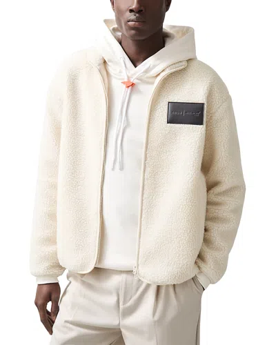 Reiss Mclaren Oversized Embroidered Fleece Jacket In Off White