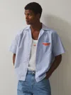 Reiss Mclaren Reiss Soft Blue/white Bruce Mclaren F1 Team Cuban Collar Striped Shirt In Blue