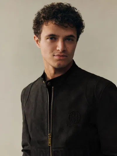 Reiss Mclaren Reiss Steel Grey Gravix Mclaren Racing Embossed Suede Jacket In Gray