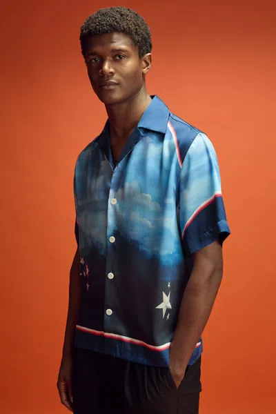 Reiss Mclaren X Mclaren F1 Team Blue Multi Mclaren F1 Exclusive Cuban Collar Shirt