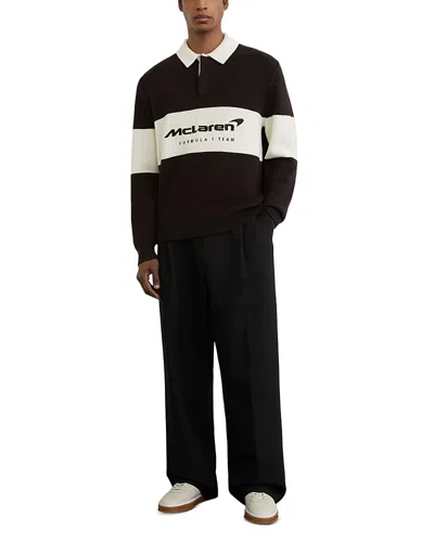 Reiss Mclaren Unisex Embroidered Logo Rugby Polo Shirt In Brown