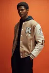 REISS MCLAREN X MCLAREN F1 TEAM CAMEL/ECRU MCLAREN F1 LEATHER VARSITY JACKET