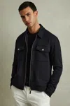 Reiss Navy Blue Medina Interlock Jersey Zip-through Jacket