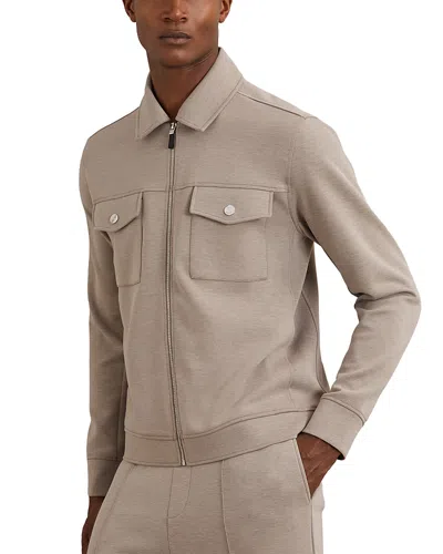 Reiss Medina Interlock Zip Through Overshirt In Brown
