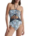Reiss Megan Printed Cut-out Swimsuit In Blue