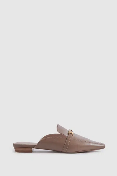 Reiss Meghan - Taupe Flat Leather Mules, Uk 7 Eu 40