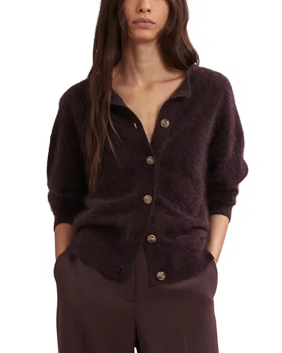 Reiss Mel Brushed Cashmere Cardigan Sweater In Burgundy