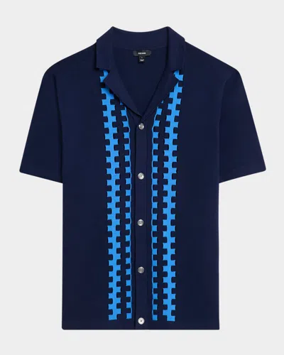 Reiss Men's Addington Geometric-stripe Knit Camp Shirt In Black