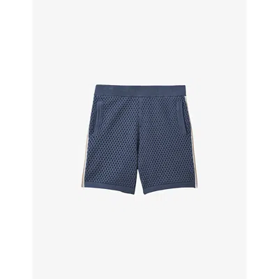 Reiss Mens Airforce Blue Creek Crochet-tip Regular-fit Stretch-cotton Shorts