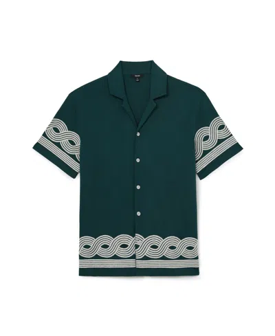 Reiss Mens Soft Sage Green Arden Embroidered-trim Cotton-blend Shirt