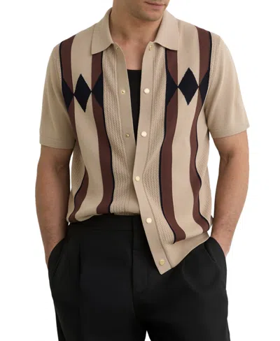 Reiss Men's Axis Argyle-knit Shirt In Camel Brown