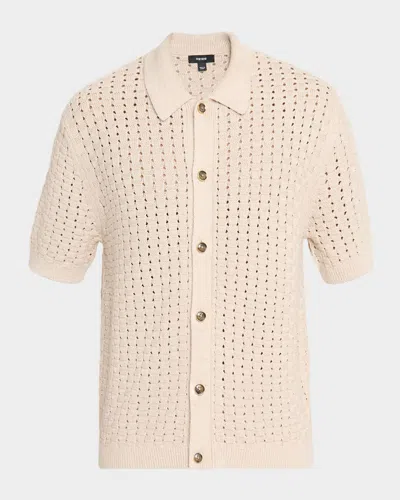 REISS MEN'S BASKETWEAVE KNIT BUTTON SHORT-SLEEVE SHIRT