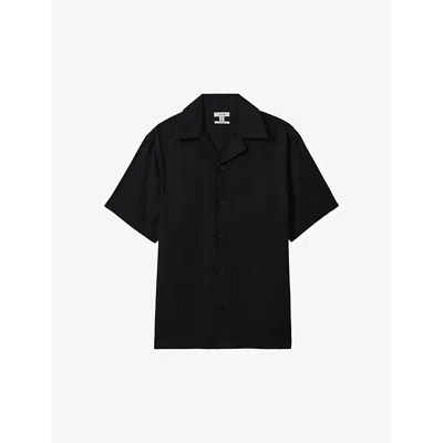 Reiss Mens Black Beldi Relaxed-fit Short-sleeve Linen Shirt