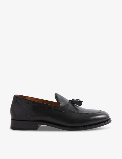 Reiss Mens Black Clayton Tassel-embellished Leather Loafers