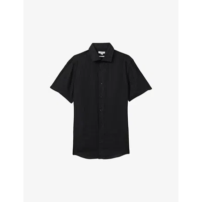 Reiss Mens Black Holiday Slim-fit Linen Shirt